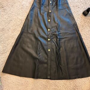 Zara Black Maxi Leather Skirt with Gold Buttons